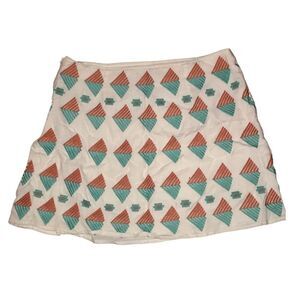 THML White Orange & Turquoise Embroidered Skirt